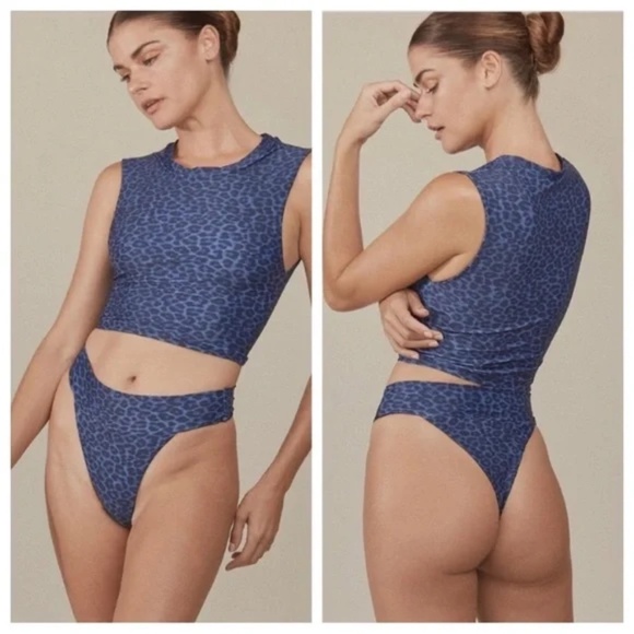 New! Acacia Mateo bikini bottom leopard animal print blue Amur 19790 - Picture 5 of 13